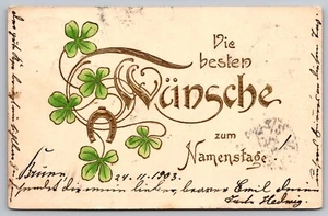 Postcard: Best Wishes, Name Day, German, Embossed, Gilt, Undivided, Posted 1903 - Picture 1 of 2