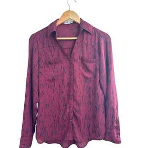 Express The Portofino Shirt Burgundy/Black Button Down Shirt S/P - Picture 1 of 8