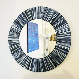 Espejo de pared mosaico redondo diseño rayo plateado y negro hecho a mano en Bali 40cm-NUEVO - Imagen 1 de 7