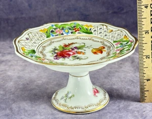 Vintage Schumann Bavaria Dresden Reticulated Compote Bowl 4¾" Diameter 2⅝" Tall - Picture 1 of 11
