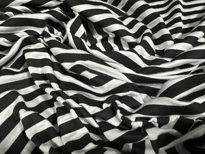 Viscose Spandex Stretch Jersey Fabric, Per Metre - Stripe Print - Black & White - Picture 1 of 3