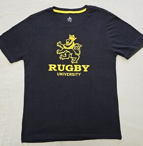 Rugby University Men's T-shirt Navy Blue/Yellow Medium Size.