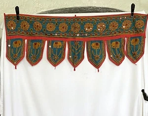 Vintage India Banner Shisha Mirror Elephant Embroidered Recycled Pennant 36x13 - Picture 1 of 12