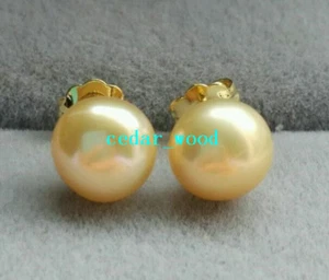 stunning AAAA south sea 6-7mm natural gold pearl earrings 14k Gold - Picture 1 of 3