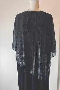 Roz & Ali Jumpsuit 16W Party Metallic Cape Overlay Stretch Wide Leg Black NEW - Picture 1 of 24