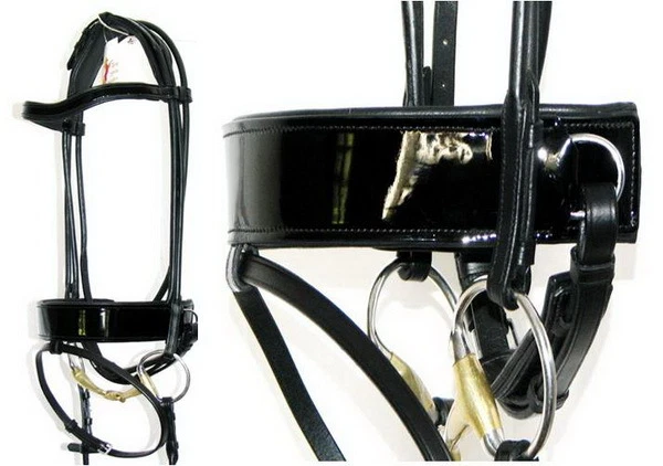 FSS Немецкая СВЕРНУТАЯ ЧЕРНАЯ ЗАПАТЕНТОВАННАЯ Глянцевая Комфортная ШИРОКАЯ Плоская 5 см РУКОЯТКА Уздечка Вспышки - Изображение 1 из 1