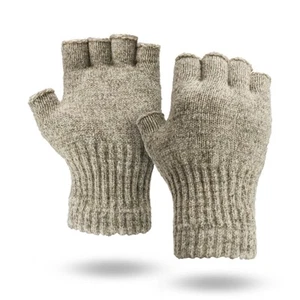 Fingerless Ragg Wool Gloves Made in the USA Style 351 (Beige Small) - Picture 1 of 6
