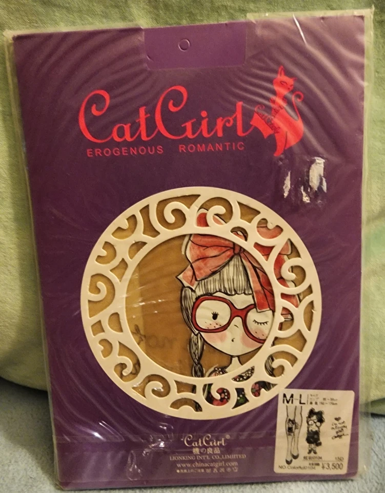 Chinacatgirl gato niña estampado pantimedias divertidas erógenas románticas pantimedias nerd grl Foto 1 de 4