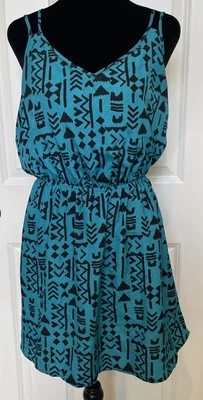 Trixxi Sleeveless Strappy Dress Size M Teal Black Fit & Flare Elastic Waist - Image 1 of 4