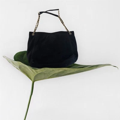 Bolso de Hombro Tory Burch Azul Gamuza Marion Slouchy Cadena Dorada 16x10 Foto 1 de 2