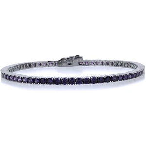 2.5mm Rhodium Plated Silver 3.6 ct CZ Simulated Amethyst Tennis Bracelet 7.25in - Picture 1 of 3