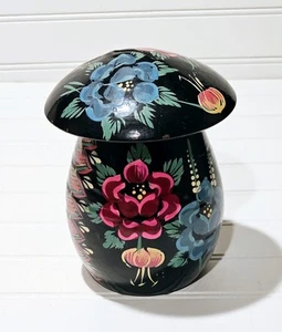 Wooden Mushroom Coin Bank Handpainted Fairy Elf Floral - Picture 1 of 5