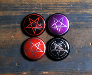 4 X 1" PENTAGRAM PINBACK BUTTONS pins badges heavy metal black satan pagan witch - Picture 1 of 3