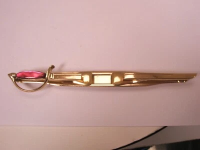 Red Hilted Cavalry Officer Sabre Cutlass Sword Vintage SWANK LARGE Tie Bar Clip - Image 1 of 4