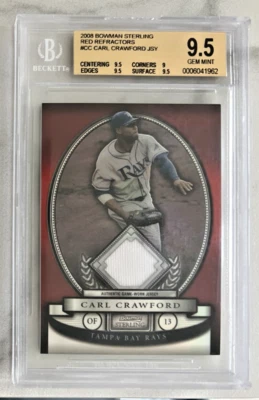 BGS 9.5 2008 BOWMAN STERLING RED REFRACTOR MASTERPIECE JSY Carl Crawford #'d 1/1 - Image 1 of 2