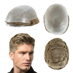Toupee for Men Human Hair Replacement System 08-10 Thin Skin Various Hair Colors - Picture 1 of 37