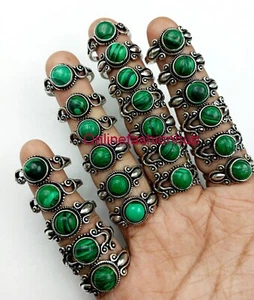 Malachite,Lapis,Moonstone Gemstone 925 sterling silver plated Boho Lot Rings - Picture 1 of 14