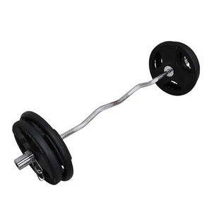 Total 56kg - 120cm Olympic Curl Barbell Weight Set - Rubber Coated Weight Plate - Picture 1 of 6