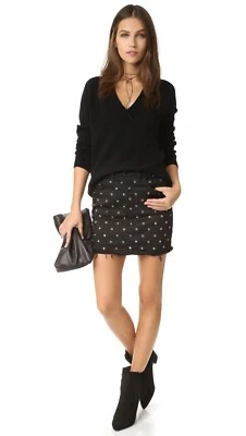 Siwy Negro Elástico Denim Maya Metal Ojales Mini Ojal Deshilachado Dobladillo Falda 26 S Foto 1 de 4