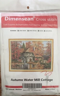 Nuevo punto de cruz de Dimensean - Molino de agua de otoño casa de campo 11 quilates 3 hilos 40x50 cm Foto 1 de 2