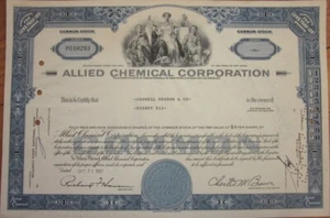 Allied Chemical Corporation 1967 Stock Certificate, Blue - Picture 1 of 1