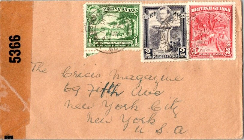 British Guiana 1c Ploughing a Rice Field, 2c Kaieteur Falls and 3c Gold Mining 1 - Image 1 of 1