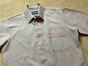 70s Lustre-Silk JCPenney Dress Shirt Disco Leisure Suit Spread Collar Beige, 15