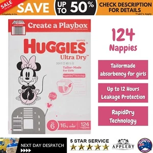 Huggies Girls' Ultra Dry Nappies Size 6 Junior (16kg+) 124 Nappies - Picture 1 of 13