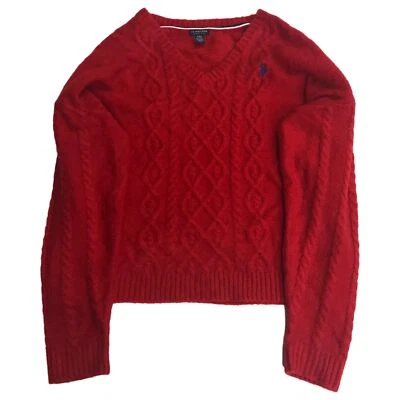 US Polo Assn. Suéter Top Mujer Motor Rojo Tejido con Cable Cuello en V 3X Foto 1 de 2