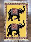 Tapis pictural indien 2x3 laine noué à la main jaune deux éléphants fait main