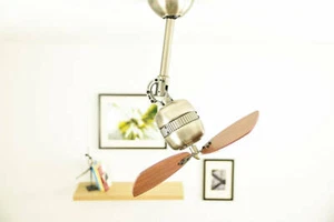 Small Ceiling Fan Toledo 46 CM Brass Blades Walnut With Wall Switch - Picture 1 of 9