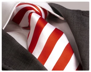 Neu Designer-Seidenkrawatte rot & weiß gestreift für Herren - Bild 1 von 1