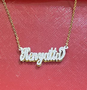 PERSONALIZED 14K GP 3D DOUBLE PLATED SCRIPT NAME PLATE NECKLACE ANY NAME /s1 - Picture 1 of 1