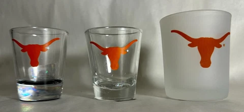 Texas Longhorns Shot Glass NCAA Licensed NEW 3 Variations UT Hook'em & drink'em Cover