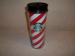 Starbucks Christmas Candy Cane Red White Striped Travel Coffee Mug Tumbler 16 oz - Picture 1 of 8