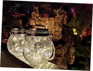 2 Pack Hanging Solar Powered LED Lights,Cracked Glass Ball Light, Waterproof - Picture 1 of 8