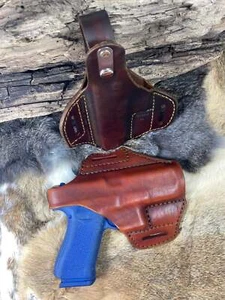 Leather Holster Pancake style leather holster with Thumb Break fits Glock 19 - Picture 1 of 12