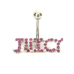 Pink Crystal Diamante JUICY 316L Surgical Steel Navel Belly Button Banana Bar - Picture 1 of 1