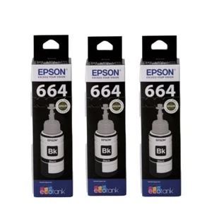 Genuine Epson T664 Black EcoTank Bottle Black C13T664192 (3 Bottles) X 70ml - Picture 1 of 1