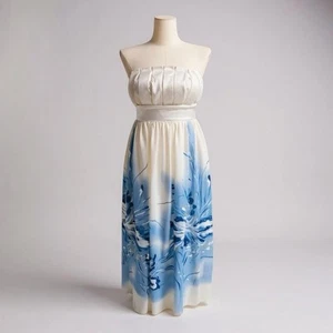 EVER PRETTY White & Blue Print Pleated Strapless Maxi Dress Size 14 BNWT - Picture 1 of 6