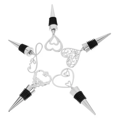 5 pezzi Tappi per vino a forma di cuore Argento Riutilizzabili Topper per - Immagine 1 di 4