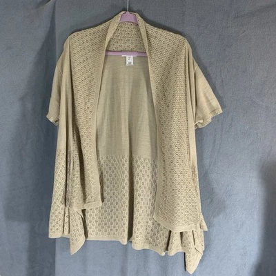 Dressbarn Cardigan Top Size 1X Crochet Knit Short Sleeve Open Front Casual USA - Image 1 of 4