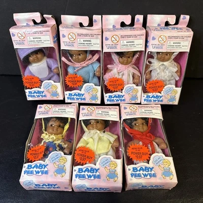 Lote x7 1996 Mini Muñeca Vintage Baby Pee Wee Negra Uneeda 60541 Linda Y Adorable Foto 1 de 4