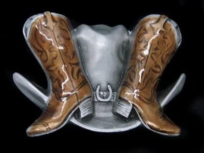 TA05171 *NOS* RECORTE VINTAGE 1995 **BOTAS VAQUERAS Y SOMBRERO** HEBILLA DE CINTURÓN WESTERN Foto 1 de 2