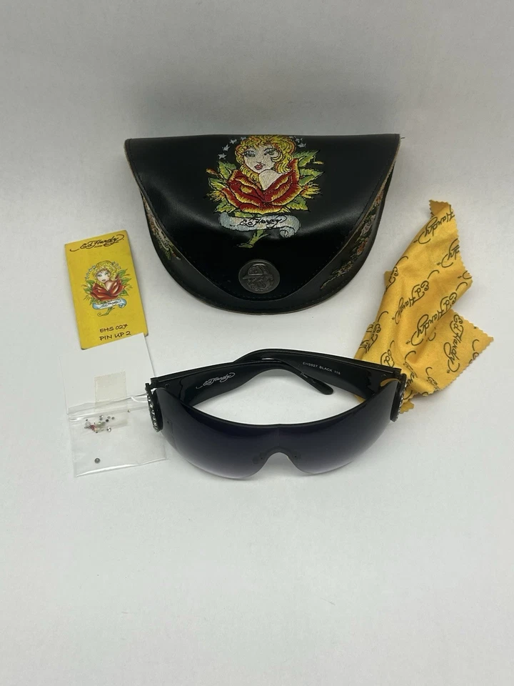 Y2K Ed Hardy истинная любовь винтажный солнцезащитные очки EHS 027 очки чехол и ткань EUC мира - Изображение 1 из 4