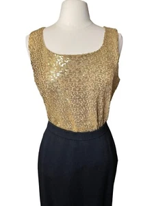 Anne Klein NEW Gold Sequin Tank Top Stretchy XL Formal Party - Picture 1 of 12