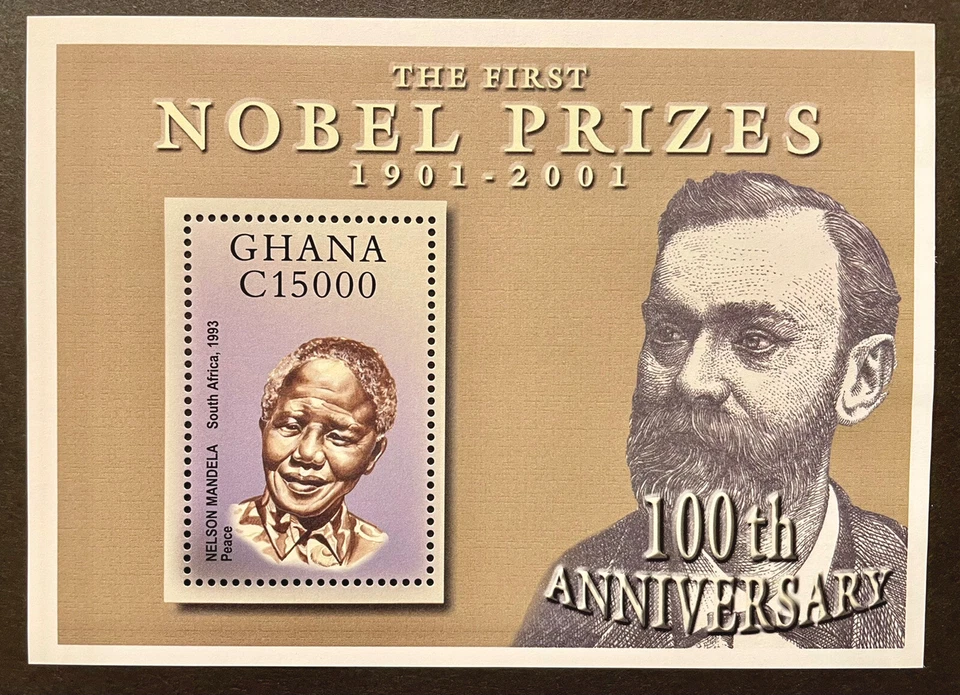 GHANA THE FIRST NOBEL PRIZES STAMPS SS 2002 MNH NELSON MANDELA 100TH ANNIVERSARY - Image 1 of 1