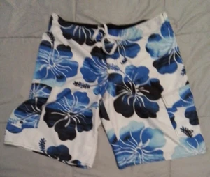 Hang Ten Shorts Mens Large 37 Waist Blue White Hawaiian Island Flower - Picture 1 of 4