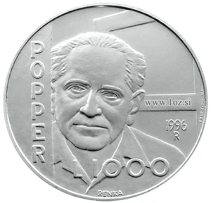 SAN MARINO 1000 LIRE 1996 (KARL POPPER) SILVER Commemorative Coin (KM# 358) UNC - Picture 1 of 5