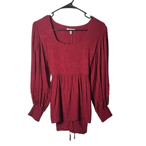 NWT Maurices Womens Red Floral Textured Peasant Blouse XS Long Sleeve Square Nec - Picture 1 of 5